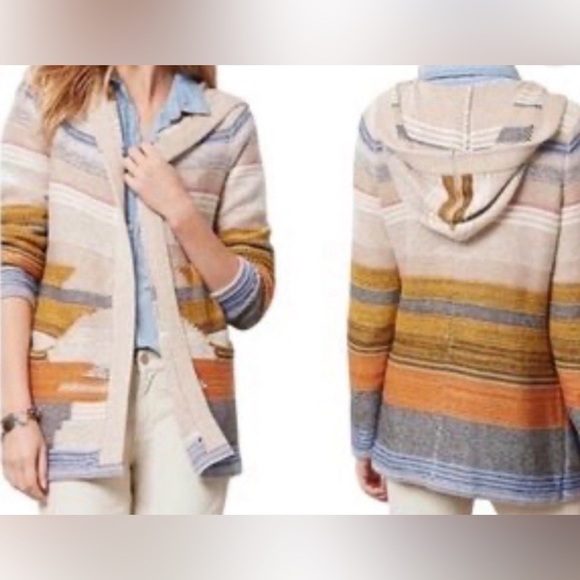 sparrow Sweaters - Sparrow Southwestern Hooded Cardigan Cashmere Blend Desert Stripe Sweater
